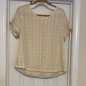 Adiva Cream Lace Short Sleeve Blouse size XL sheer